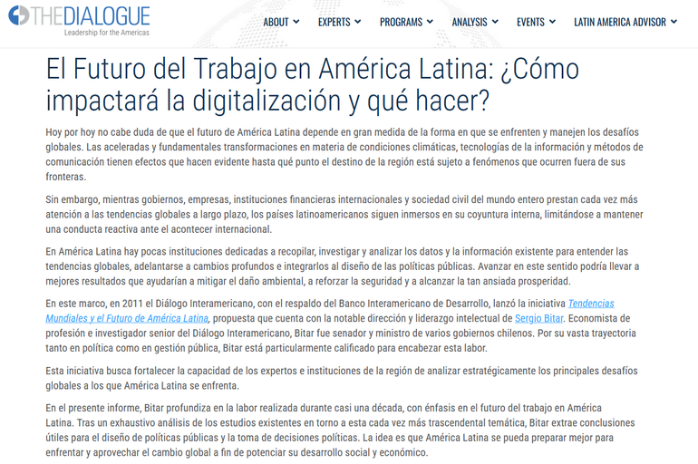 El Futuro del Trabajo en América Latina: ¿Cómo impactará la digitalización y qué hacer? – Inter-American Dialogue