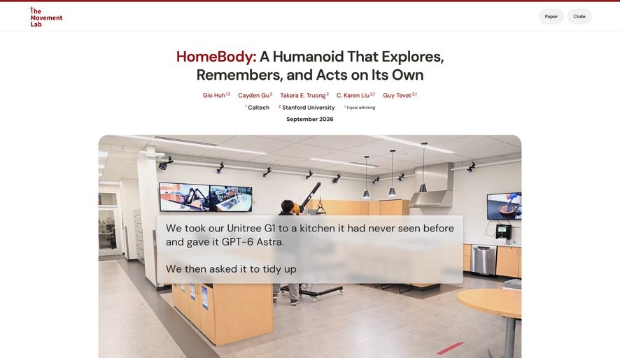 HomeBody is a self-directed humanoid robot that explores and remembers spaces autonomously.